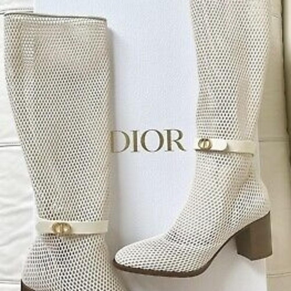 Dior Women's Cream Mesh Heeled Boots